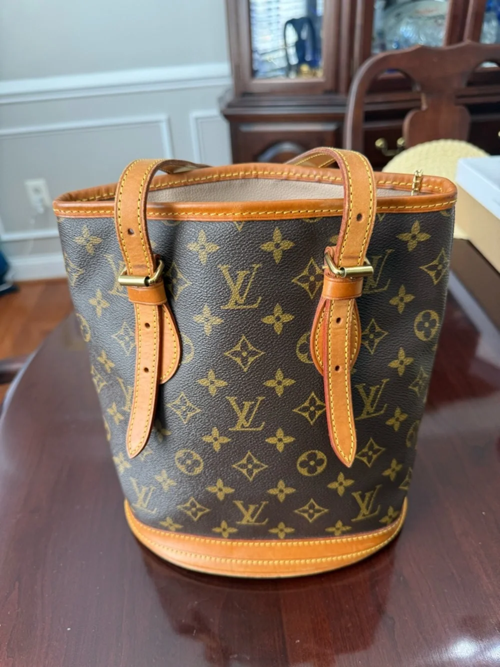 Louis Vuitton Monogram Canvas Mini Bucket Bag in Brown and Tan